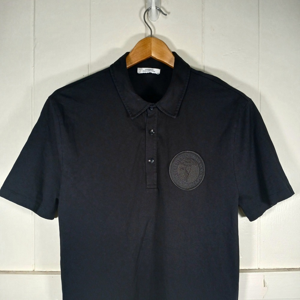 Versace Collection Polo Shirt Mens XL Black Medusa Logo Patch V800753S *